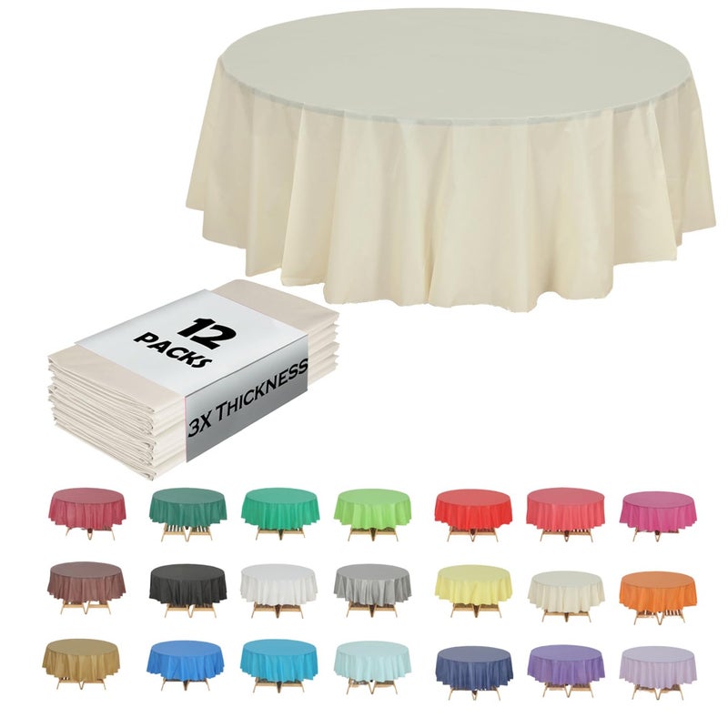 EVER SHINE Evershine (12-Pack Heavy Duty Plastic Table Covers Tablecloth (Reusable) (Round 84", Ivory) - Image 1
